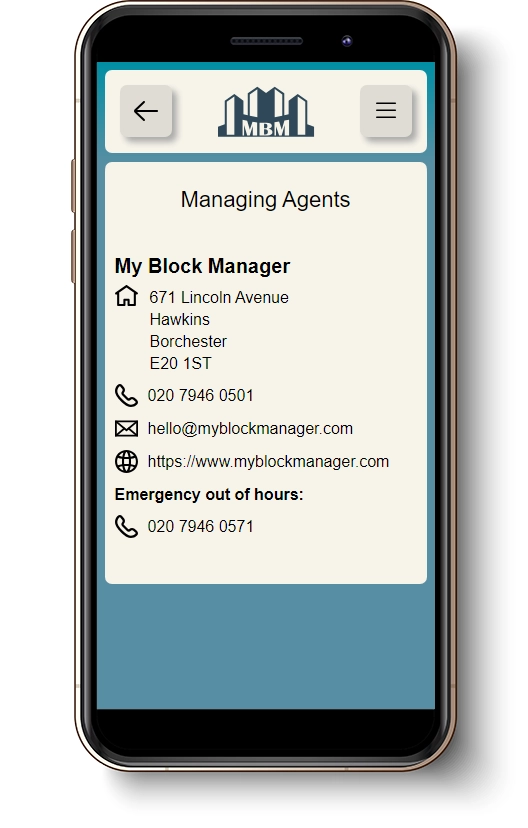 My Block Manager Key Contacts Demo Screenshot